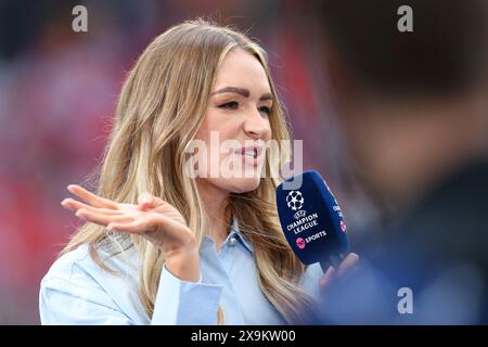 London, Großbritannien. Juni 2024. Laura Woods beim UEFA Champions League Finale Borussia Dortmund gegen Real Madrid am 1. Juni 2024 im Wembley Stadium, London, England, Vereinigtes Königreich Credit: Every Second Media/Alamy Live News Stockfoto