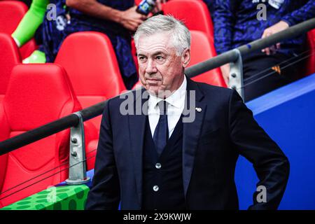 London, Großbritannien. Juni 2024. Carlo Ancelotti (Real Madrid, Trainer) eng, Borussia Dortmund vs. Real Madrid, Fussball, Champions League, Finale, Saison 2023/2024, 01.06.2024 Foto: Eibner-Pressefoto/Alamy Live News Stockfoto