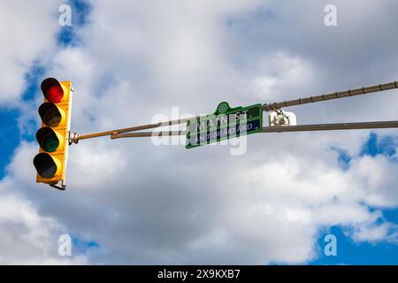 Hauptverkehrsschild in Downtown Antigonish, Nova Scotia, Kanada Stockfoto