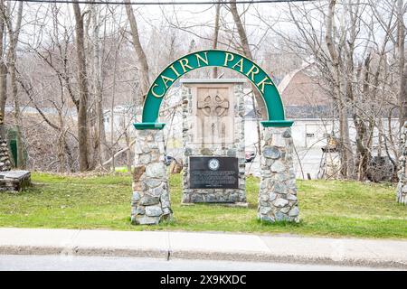 Willkommen im Cairn Park-Schild im Stadtzentrum von Antigonish, Nova Scotia, Kanada Stockfoto