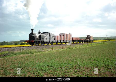 '30053' und ein kurzer Güterzug. Hier in der Nähe der Wittersham Road. Stockfoto