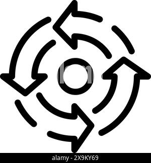 Vektorabbildung von Kreispfeilen in einer Schleife, die Bewegungen oder Prozesszyklen darstellen, in Schwarzweiß Stock Vektor