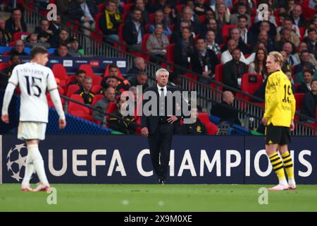 Wembley Stadium, London, Großbritannien. Juni 2024. UEFA Champions League Fußball-Finale, Borussia Dortmund gegen Real Madrid; Real Madrid Trainer Carlo Ancelotti Credit: Action Plus Sports/Alamy Live News Stockfoto