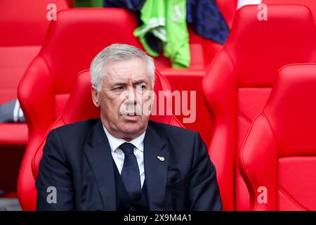 London, Kroatien. Juni 2024. LONDON, ENGLAND - 1. JUNI: Real Madrid-Cheftrainer Carlo Ancelotti beim Endspiel der UEFA Champions League 2023/24 zwischen Borussia Dortmund und Real Madrid CF im Wembley Stadium am 1. Juni 2024 in London. Foto: Sanjin Strukic/PIXSELL Credit: Pixsell/Alamy Live News Stockfoto