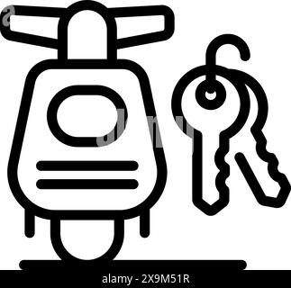 Schwarz-weiße Strichgrafik-Illustration eines Rollers und Schlüssels, ideal für Symbole und Logos Stock Vektor