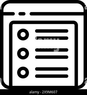 Schwarzes Konturvektorsymbol, das eine Webbrowser-App-Oberfläche darstellt Stock Vektor
