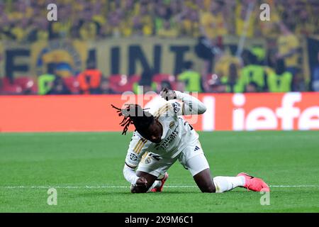 London, Großbritannien. Juni 2024. Eduardo Camavinga von Real Madrid CF reagiert beim Champions League-Finale 2023/2024 zwischen Borussia Dortmund und Real Madri CF im Wembley-Stadion in London (England) am 1. Juni 2024. Quelle: Insidefoto di andrea staccioli/Alamy Live News Stockfoto