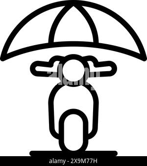 Roller unter dem Schirm Symbol für Lieferung, Transport und Wetterschutzkonzept. Vektorillustration eines regenfesten Motorrads, perfekt für Transport und mobile App-Services Stock Vektor