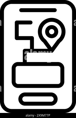Vereinfachtes Strichbild-Symbol mit einem Smartphone mit Kartenstift und Schnittstelle Stock Vektor