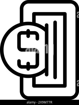 Schwarzes Symbol mit einem Mobiltelefon und einem Dollarzeichen, das digitale Zahlungen symbolisiert Stock Vektor