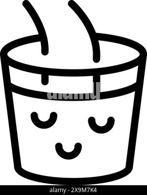 Schwarz-weiße Illustration im kawaiiartigen Stil einer fröhlichen, lächelnden Getränketasse mit Dampf Stock Vektor