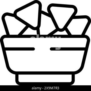 Einfaches Strichsymbol mit einer Schüssel voller Nacho-Chips Stock Vektor