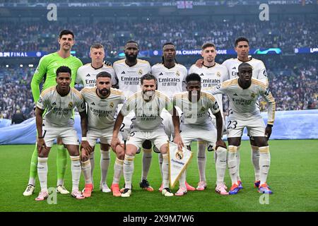 London, Großbritannien. Juni 2024. Das Startelf von Real Madrid für das Finale der UEFA Champions League 2024 zwischen Borussia Dortmund und Real Madrid in Wembley in London. (Foto: Gonzales Photo/Alamy Live News Stockfoto
