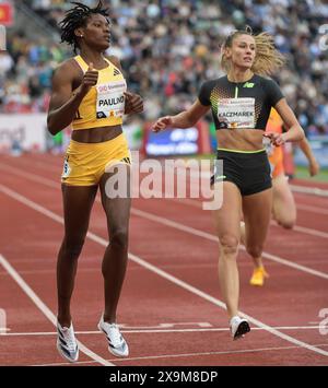 Marileidy Paulino aus der Dominikanischen Republik und Natalia Kaczmarek aus Polen traten in der Wanda Diamond League Oslo Bislett Gam in den 400 m der Frauen an Stockfoto