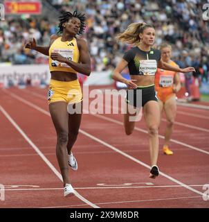 Marileidy Paulino aus der Dominikanischen Republik und Natalia Kaczmarek aus Polen traten in der Wanda Diamond League Oslo Bislett Gam in den 400 m der Frauen an Stockfoto