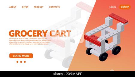 Webvorlage mit einem Supermarkt-Einkaufswagen. Vektor Stock Vektor