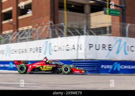 Detroit, Michigan, USA. 1. Juni 2024: Pietro Fittipaldi (30) fährt Rahal Letterman Lanigan Racing Fahrer Pietro Fittipaldi während der Qualifikation zum Chevrolet Detroit Grand Prix. Die NTT IndyCar Series veranstaltet den Chevrolet Grand Prix in den Straßen der Innenstadt von Detroit, Michigan. (Jonathan Tenca/CSM) Credit: CAL Sport Media/Alamy Live News Stockfoto