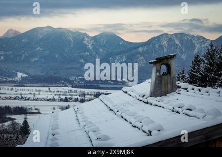 Landschaft, Bayern, Berge, Alpen, Alpenblick, Winter, Herbst, Schnee, Sonnenuntergang Stockfoto