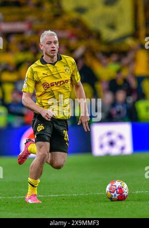 London, Großbritannien. Juni 2024. Julian Ryerson (26) von Borussia Dortmund, der 2024 im Finale der UEFA Champions League zwischen Borussia Dortmund und Real Madrid in Wembley in London zu sehen war. (Foto: Gonzales Photo/Alamy Live News Stockfoto