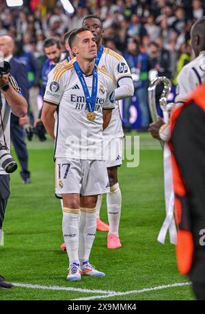 London, Großbritannien. Juni 2024. Lucas Vazquez (17) von Real Madrid, der 2024 das Finale der UEFA Champions League zwischen Borussia Dortmund und Real Madrid in Wembley in London gewann. (Foto: Gonzales Photo/Alamy Live News Stockfoto