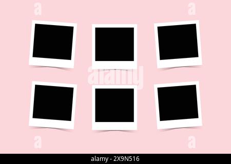 Schwarzes leeres realistisches Fotorahmen-Modell auf weißem Hintergrund. Vorlage für Fotoalbum. Leeres Bild für Speicher auf Scrapbook Pro Vector Stock Vektor