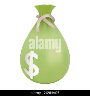 3D-Rendering einer Tasche mit Geld isoliert vom Hintergrund. Vektor-realistische Illustration des Schatzes in einer Tasche. Kaution und Budget. Stock Vektor