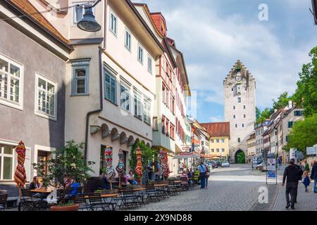 Stadttor Obertor, Straße Marktstraße, Restaurant Ravensburg Oberschwaben-Allgäu Baden-Württemberg Deutschland Stockfoto