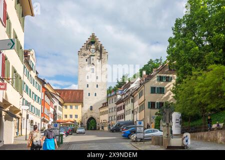 Stadttor Obertor, Straße Marktstraße Ravensburg Oberschwaben-Allgäu Baden-Württemberg Deutschland Stockfoto