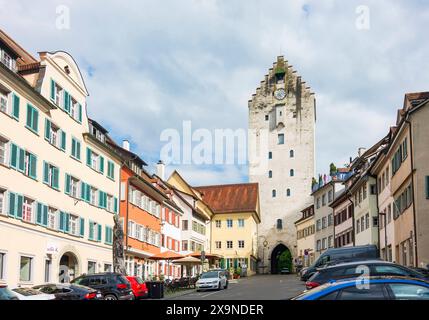 Stadttor Obertor, Straße Marktstraße Ravensburg Oberschwaben-Allgäu Baden-Württemberg Deutschland Stockfoto