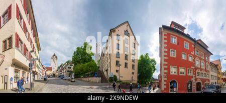 Stadttor Obertor, Straße Marktstraße, Turm Mehlsack, ehemaliges Franziskanerkloster St. Michael, Museum Ravensburger Ravensburg Oberschwaben-Allgä Stockfoto