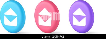 E-Mail Briefumschlag öffnen Brief eingehende Nachricht erhalten Schaltfläche 3D realistische blau rosa und lila Symbole. E-Mail-Kontakt-Korrespondenz Newsletter-Notificati Stock Vektor