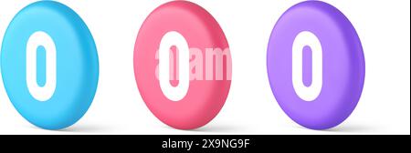 Digitales Zeichen mit Null-Zeichen-Taste für mathematische Zählung Cyberspace-Kommunikation 3D realistische blaue rosa und lila Symbole. Null Basic type Science Stock Vektor