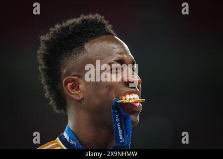 London, England. Juni 2024. Vinícius Junior (Real) Borussia Dortmund - Real Madrid Champions League Finale 01.06.2024 Credit: Moritz Muller/Alamy Live News Stockfoto