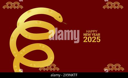 Jahr der Schlange. Glückliches Chinesisches Silvester 2025. Mondkalender. Bannervorlage Postkartenposter Webdesign. Vektorabbildung Stock Vektor