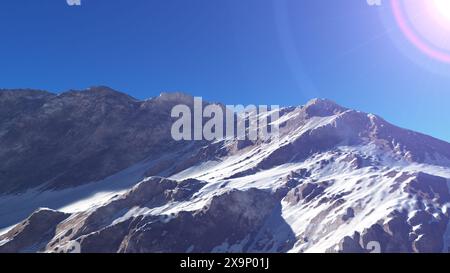 Mountain Snow Sun Ray Illustration, 3d Rendering Stockfoto