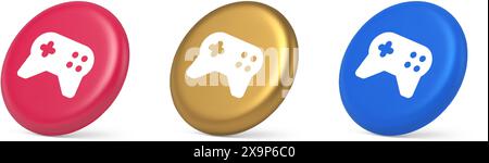 Gamepad-Controller Virtual Gaming Connect Button Joystick Joypad Web App 3D realistische rosa goldene blaue Symbole. Elektronische Steuerung Gaming-Hardware Stock Vektor