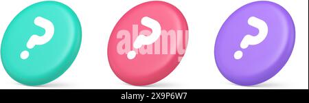 Fragezeichen Schaltfläche Hinweis Achtung Antwort FAQ Punkt Internet-Info Support 3D realistische grüne rosa und lila Symbole. Lösungshilfe Ideenhilfe i Stock Vektor