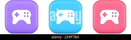 Gamepad Controller Virtual Gaming Connect Button Joystick Joypad Web App 3D realistische lila blaue und rosa Symbole. Elektronische Steuerung Gaming Ha Stock Vektor