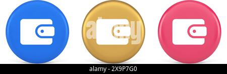 Geldbörse Banking Bargeld Geldknopf Budget Buchhaltung Finanzgeschäft Shopping 3D realistische Symbole in Blau Gold und Rosa. Währungsumtausch Zahlungstransfer Stock Vektor