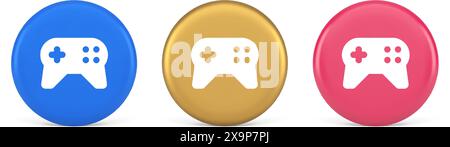 Gamepad Controller Virtual Gaming Connect Button Joystick Joypad Web App 3D realistische Symbole in Blau Gold und Rosa. Elektronische Steuerung Gaming spielt hart Stock Vektor