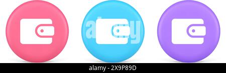 Geldbörse Banking Bargeld Geldtaste Budget Buchhaltung Finanzgeschäft Shopping 3D realistische rosa blaue und lila Symbole. Währungsumtausch Zahlung trans Stock Vektor