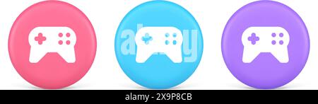 Gamepad Controller Virtual Gaming Connect Button Joystick Joypad Web App 3D realistische rosa blaue und lila Symbole. Elektronische Steuerung Gaming Ha Stock Vektor