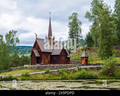 Stabkirche im Maihaugen Freilichtmuseum, Norwegen Stockfoto