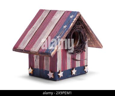 USA rustikales Vogelhaus auf weiß. Stockfoto