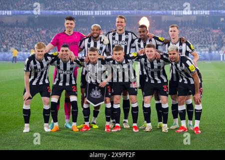 Newcastle-Spieler posieren für ein Foto vor dem Ausstellungsspiel zwischen Tottenham und Newcastle am 22. Mai 2024 im MCG in Melbourne, Australien Stockfoto