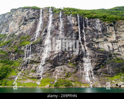 Sieben Schwestern Wasserfall, Geirangerfjord, Norwegen Stockfoto