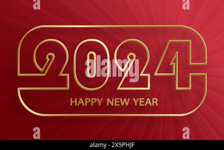 Frohes neues Jahr 2024, festliches Muster auf farbigem Hintergrund für Einladungskarte, Frohe Weihnachten, Frohes neues Jahr 2024, Grußkarten Stock Vektor