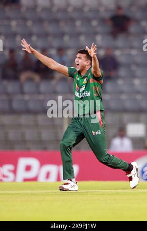 Taskin Ahmed beim zweiten T20-Spiel gegen Sri Lanka im Sylhet International Cricket Stadium (SICS), Lakkatura, Sylhet, Banglades Stockfoto