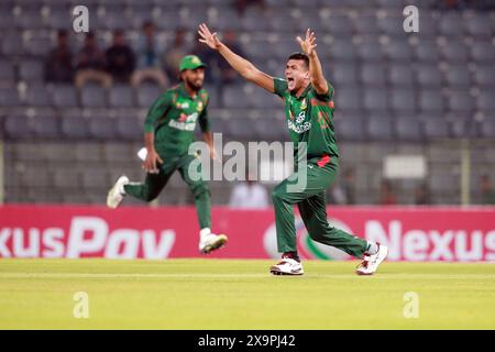 Taskin Ahmed beim zweiten T20-Spiel gegen Sri Lanka im Sylhet International Cricket Stadium (SICS), Lakkatura, Sylhet, Banglades Stockfoto