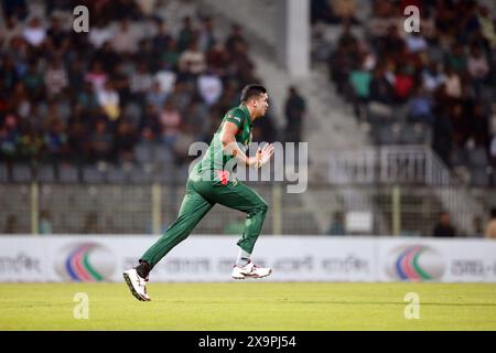 Taskin Ahmed beim zweiten T20-Spiel gegen Sri Lanka im Sylhet International Cricket Stadium (SICS), Lakkatura, Sylhet, Banglades Stockfoto